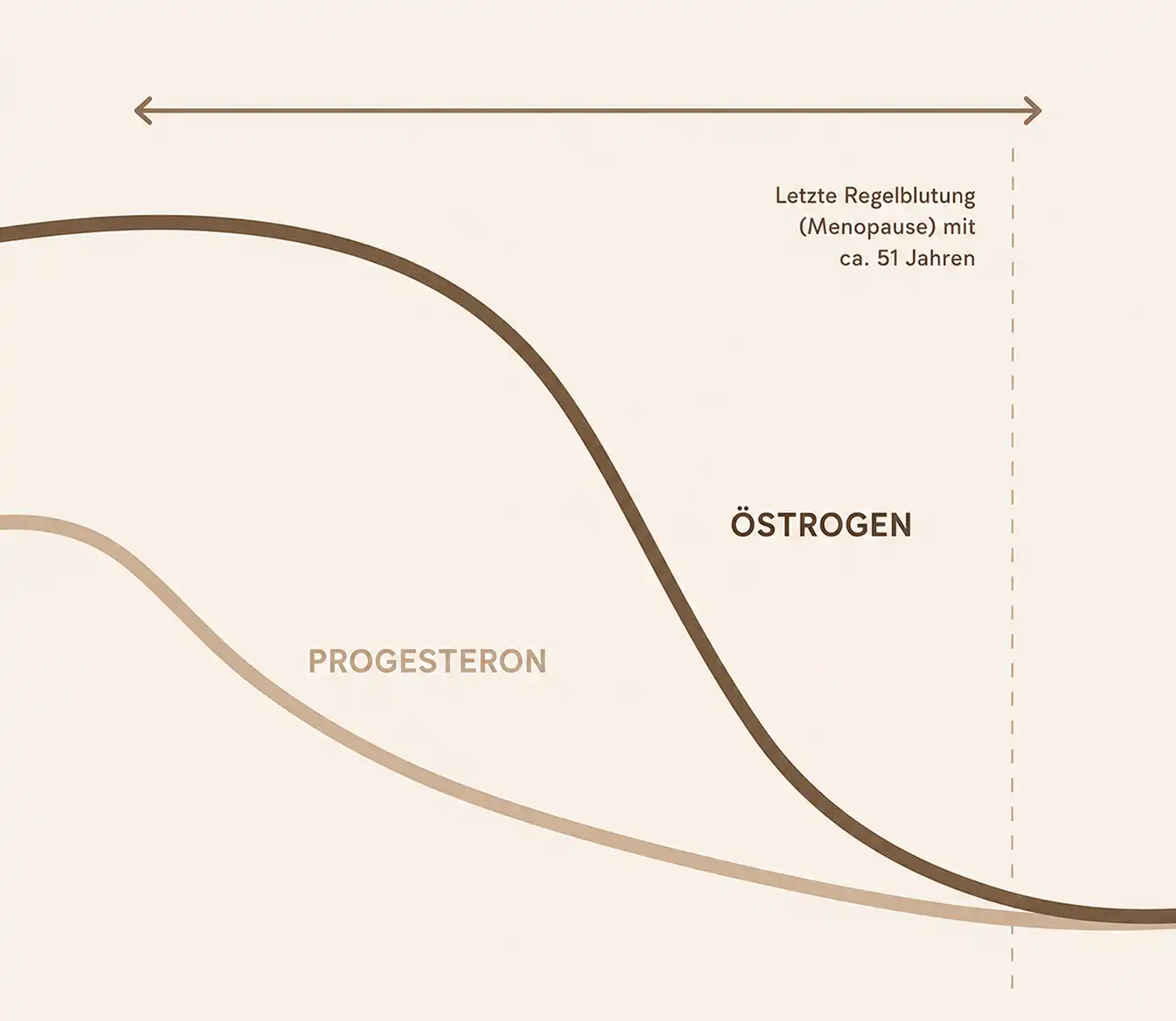 Grafik: Verlauf von Progesteron und Östrogen bis zur Menopause mit ca. 51 Jahren