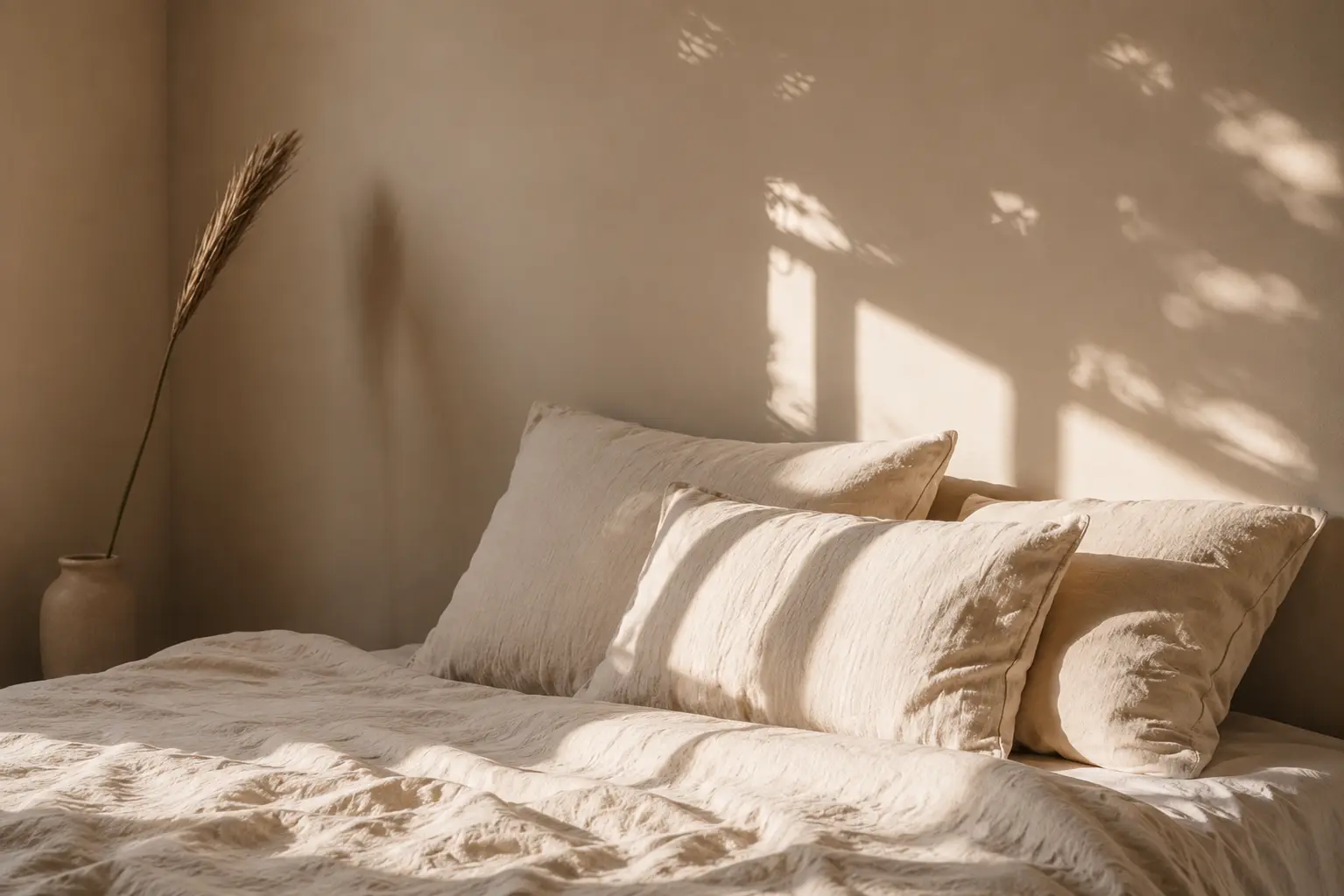 Helles Schlafzimmer mit Leinen-Kissen — Regeneration und Schlaf